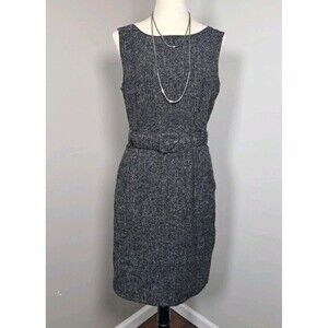 Banana Republic Tweed Sheath Dress Sz 10 Black Belt Pockets Sleeveless Classic
